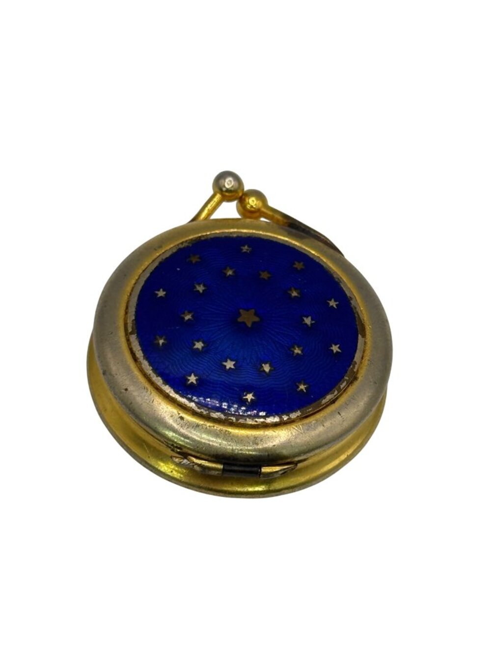 Vintage Nettie Rosenstein Blue Enameled Pill Box Compact Blue & Gold Star 1.5"